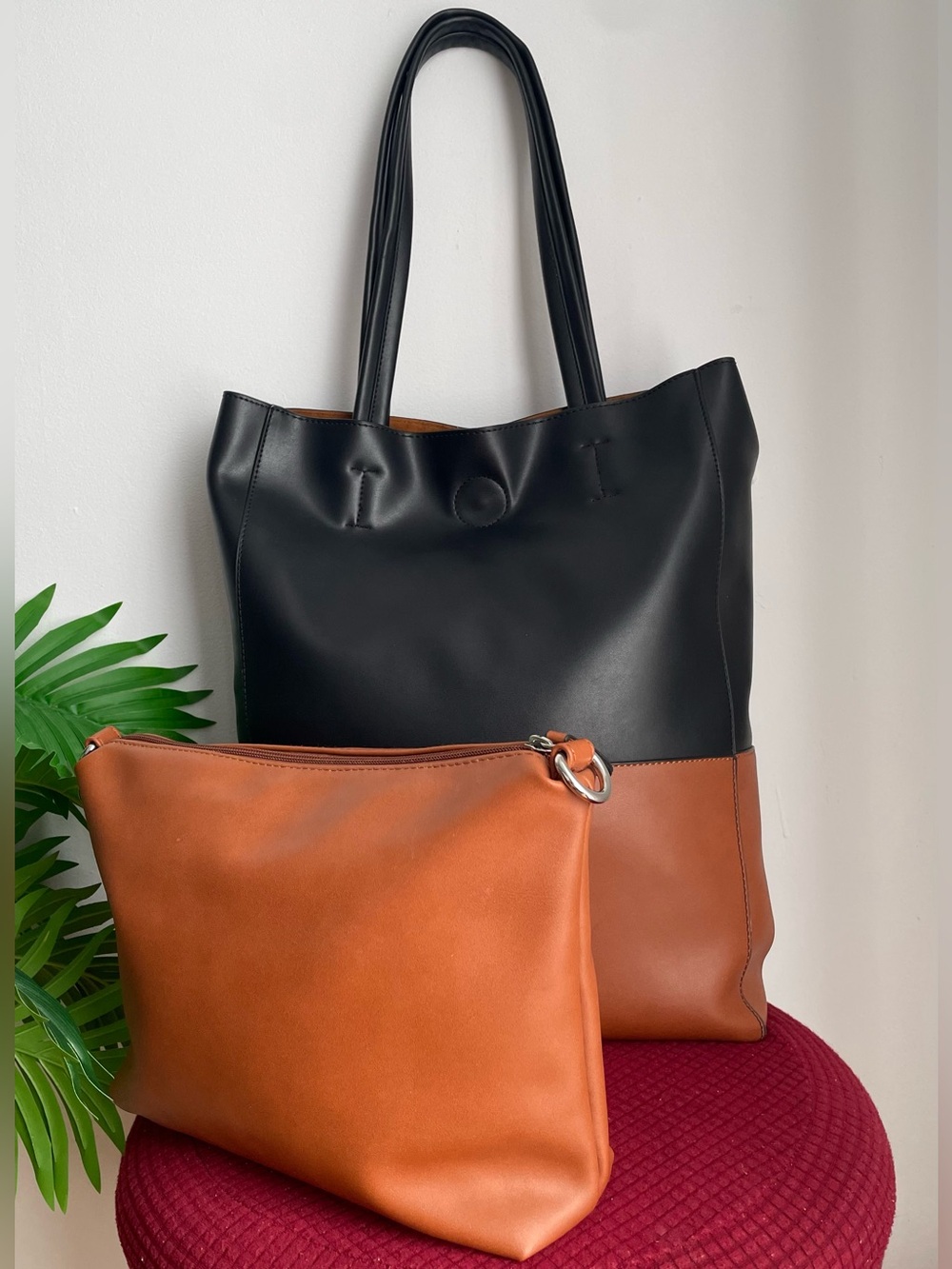 Simons Black and Tan Tote Bag
